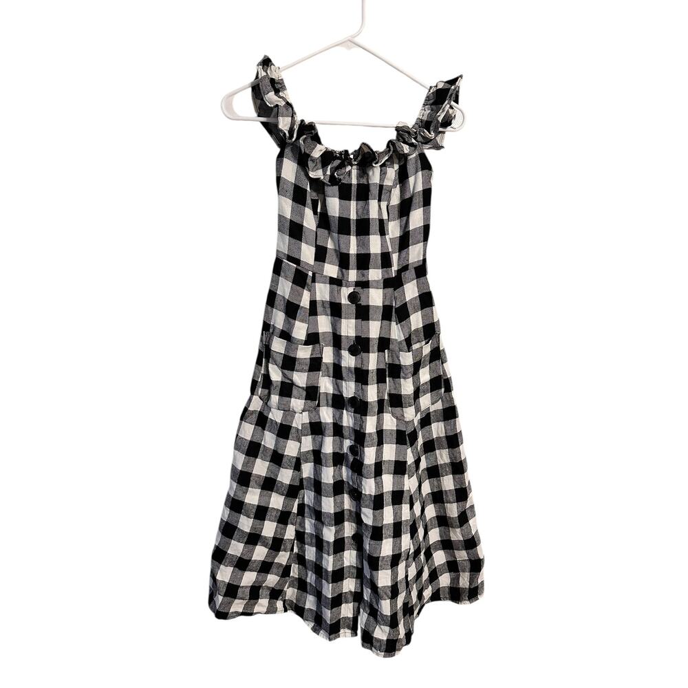 Reformation Hattie Off the Shoulder Women's Linen Plaid Dress Gingham Size 2 - Picture 2 of 10